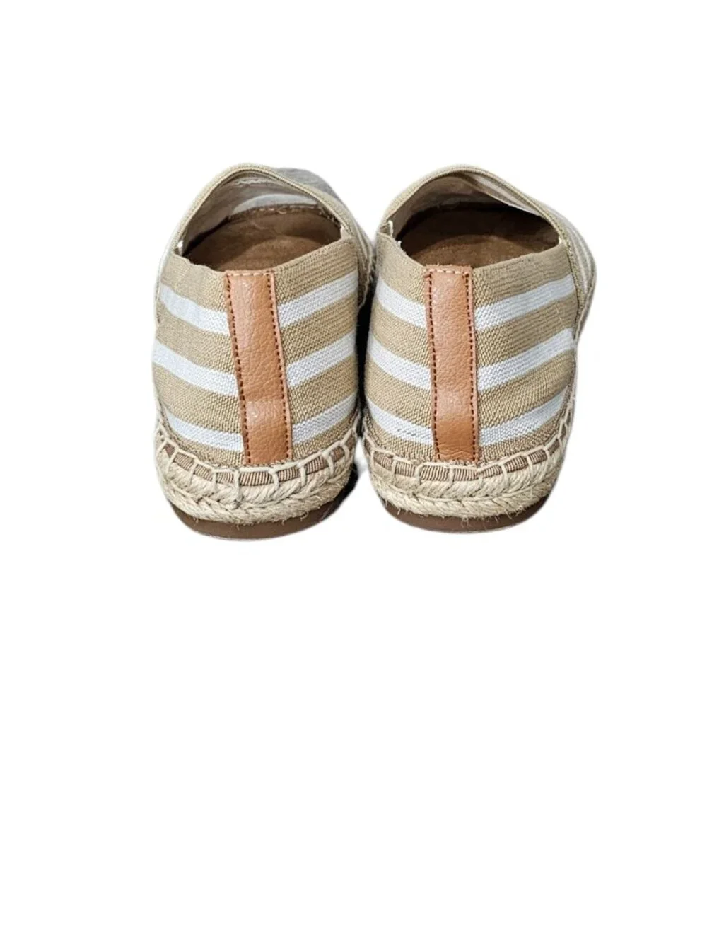 Vionic Valeri Striped Canvas Espadrille Flats Boho Slip On Shoe Tan Stripe 6
